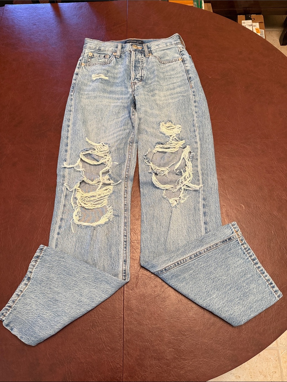 Aeropostale Light Blue Distressed Straight-Leg Jeans